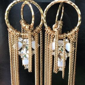 Bebe gold chain dangle drop statement earrings NWT